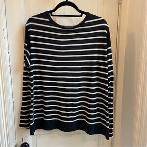 Vince Black & White Striped Long Sleeve Tee Relaxed Fit Size L